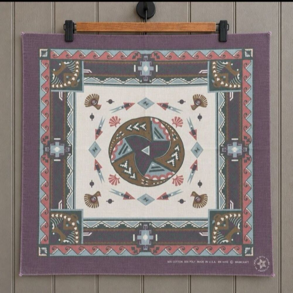 Vintage Wamcraft Bandana 14193 Southwest Aztec Native Eagle Muted Colors USA